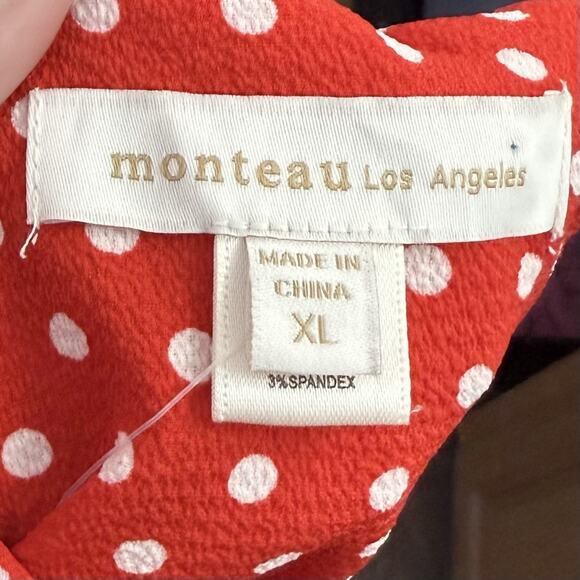 New Monteau Los Angeles Red Polka Dot Scalloped Halter Tank Sleeveless Blouse XL - Picture 9 of 11